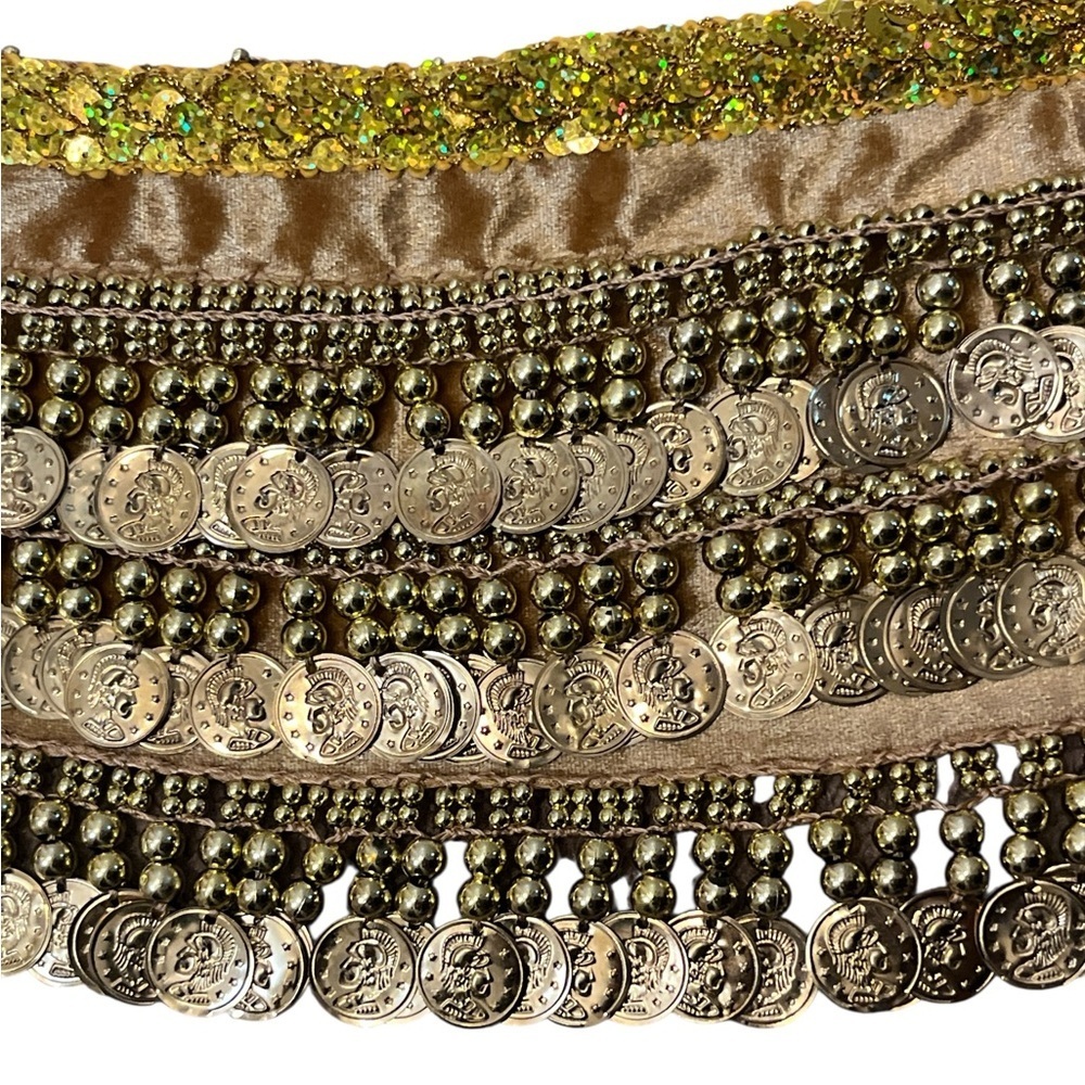 Brown velvet and gold coin hip scarf belly dance festival NWT - Picture 2 of 3